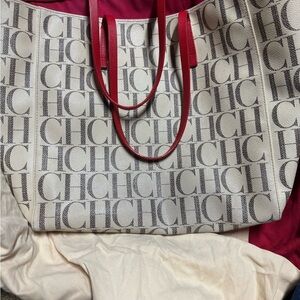 Carolina Herrera CH Pattern Red and White Tote